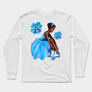 Dance Ballet blue flowers Queen Black is beautiful African American Ballerina Dancer Dancing Long Sleeve T-Shirt